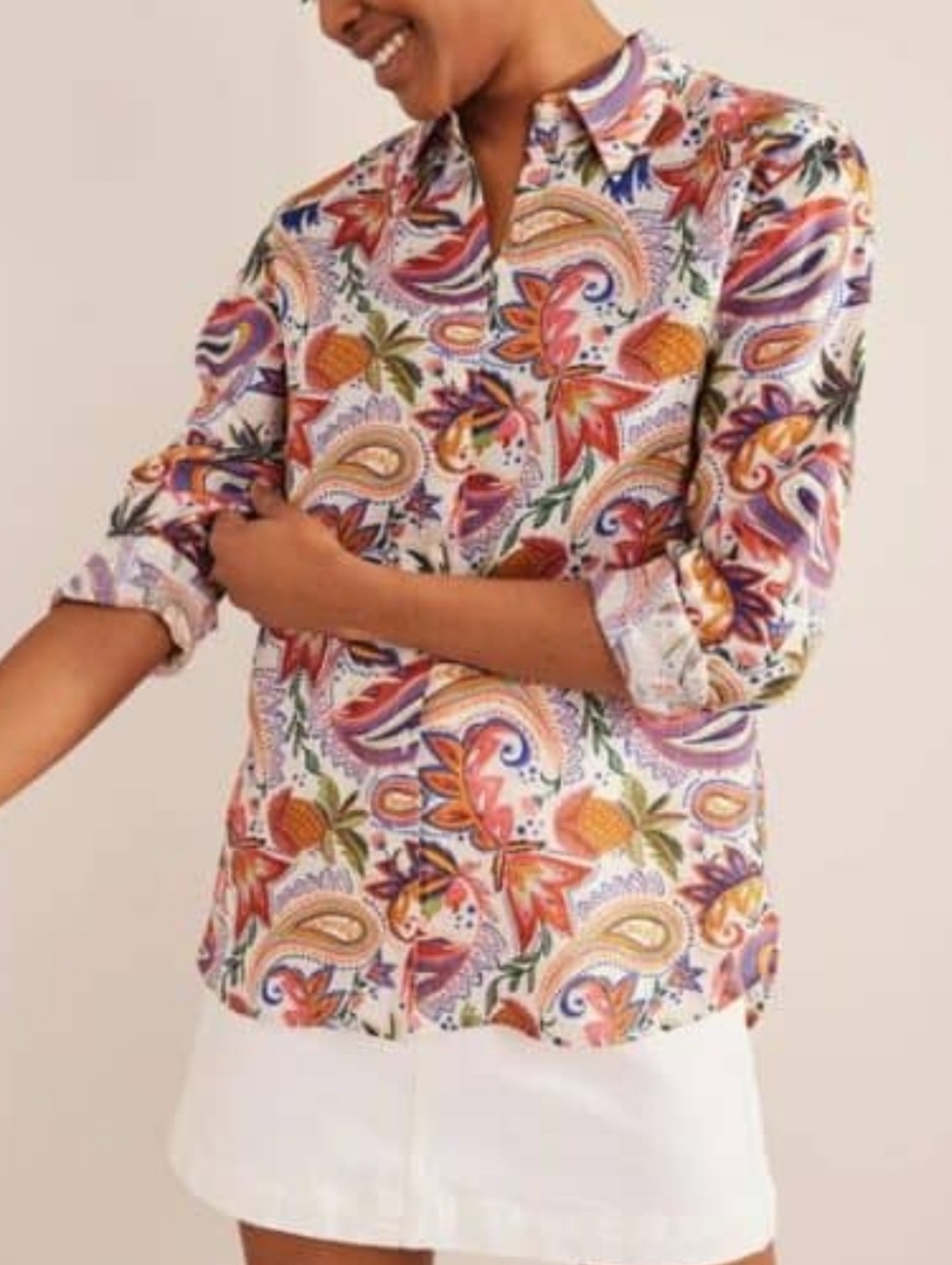 Boden Women’s Multicolor Paisley Linen Button-Front Shirt